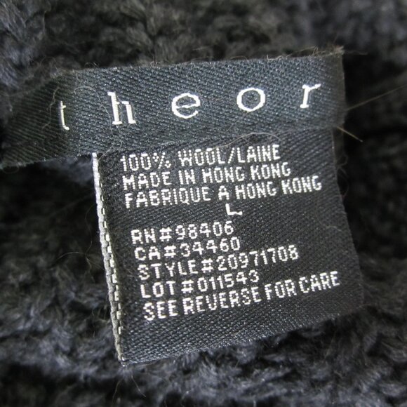 Vtg Theory Women L Charcoal Gray Black LS Wool Textured Rib Mock Neck Sweater - Picture 2 of 10